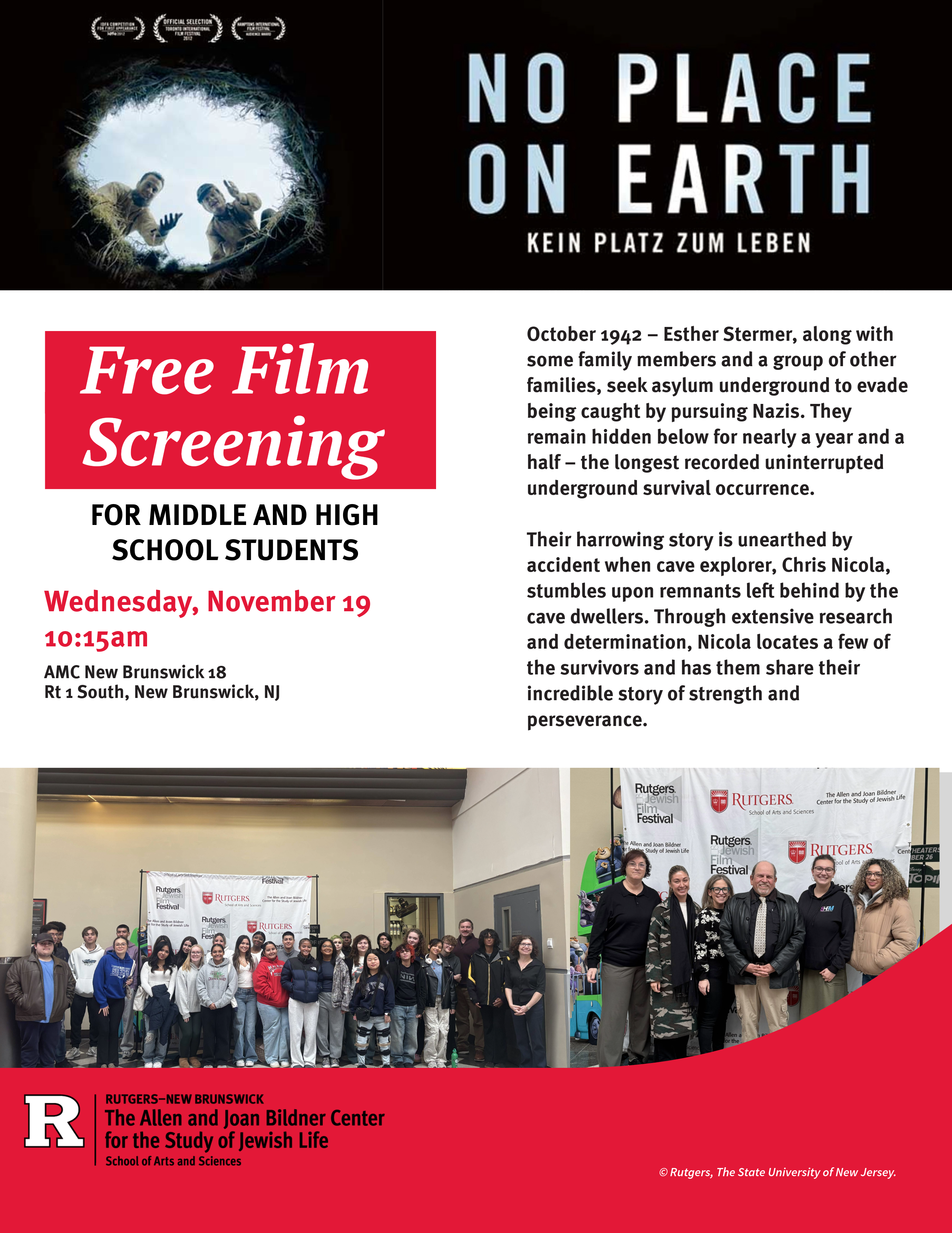 NO PLACE ON EARTH File Screening Event Flyer
